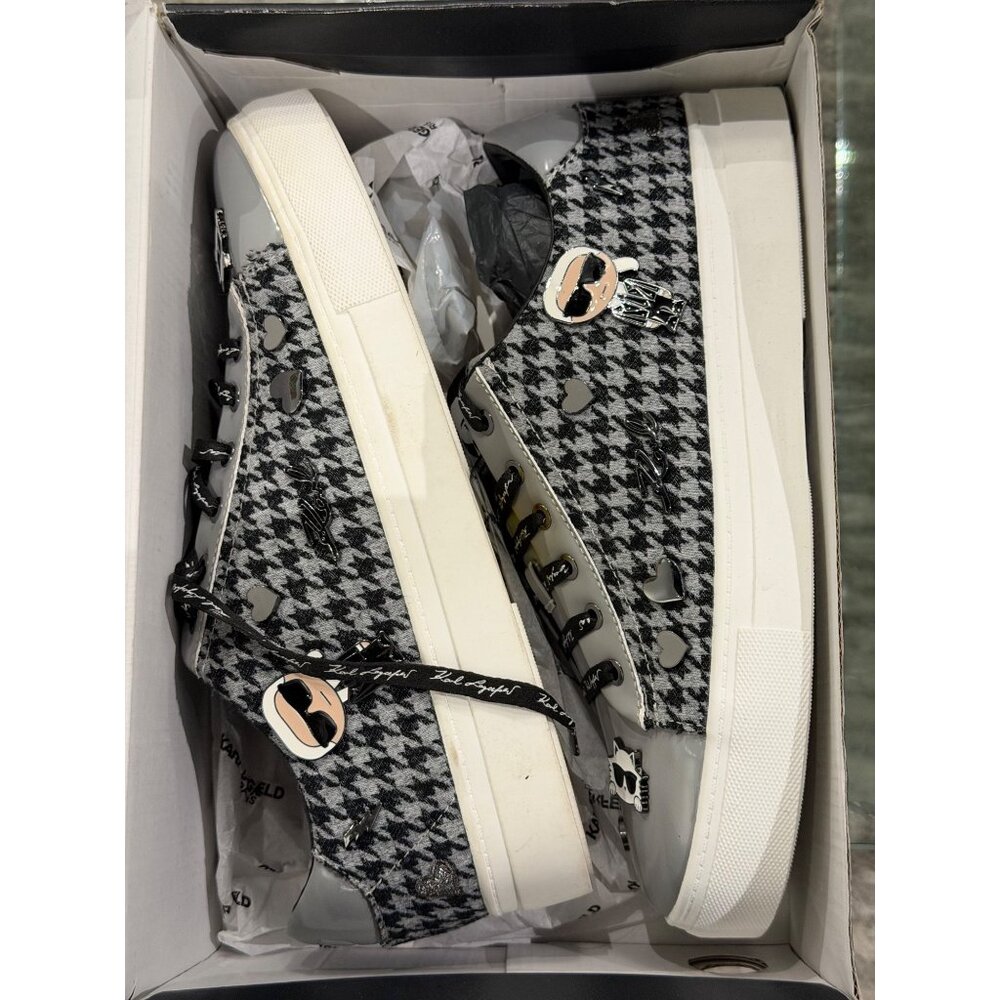 NWB Karl Lagerfeld Paris Cate Pins Tweed Sneaker Black Gray Size 11 - Picture 4 of 8